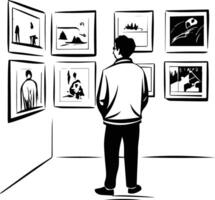 A man standing in art gallery hand drawn illustration vector