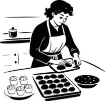 A hand drawn style illustration of woman baking cookies vector