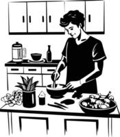 A hand drawn style illustration showing man cooking alone vector