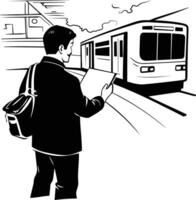 Glyph style illustration of a passenger waiting for a train vector