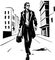 A hand drawn style illustration of man walking in style vector