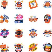 Flat Style Space and Futuristic Technology Stickers vector