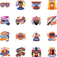Set of Flat Style Sci Fi Stickers vector
