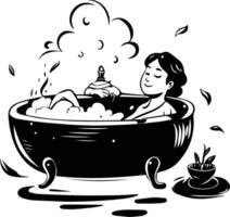 A glyph illustration showing a person taking a relaxing bath vector