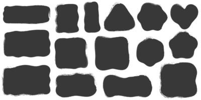 Paint brush textured shapes. Inky grunge stains with rough edge. Irregular abstract blob frame. Square and rectangle organic spots set on white background. vector