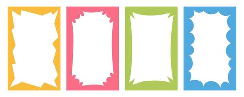 Wavy border frame. Scalloped rectangle fun shape. Hand drawn kids box for picture and photo. Cartoon doodle abstract color template with wiggle edge. Curvy Y2K decoration. vector