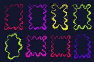Pixel pattern texture wavy frame. Bitmap dotted retro abstract Y2K border. Neon grainy glitch shapes. Dither squiggle geometric elements vector