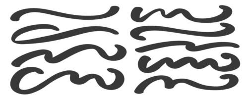 Swoosh lines. Swirl strokes and underlines. Swash hand drawn calligraphic elements. Decorative curve squiggles. Black paint brushstrokes on white background. vector