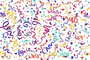 Confetti seamless background for birthday party celebration and carnival decoration. Colored ribbons of serpentine falling and firework explosion. Flat illustration vector