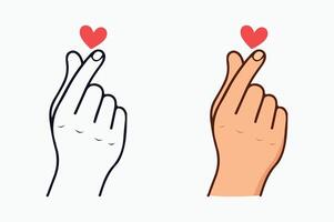 Two hands with hearts on them, one pointing to the other vector