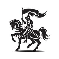 Knight on horseback with flag and sword vector