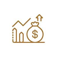 A line icon of a bag with money and a graph vector