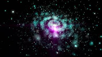 a bright galaxy made of billions of particles glows with neon and moves in space video