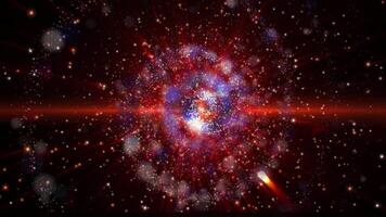 a bright galaxy made of billions of particles glows with neon and moves in space video