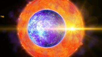 bright, fiery planet rotating in deep space video