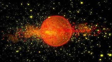 bright, fiery planet rotating in deep space video
