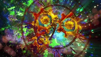 abstraction symbolizing infinity. Transparent clock against the backdrop of a fast-moving galaxy video