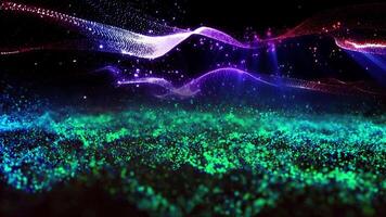 Magical waves of bright energy.High tech rainbow light ray particles and bokeh energy video