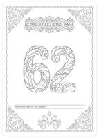 The number 62 coloring page vector