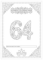 The number 64 coloring page with a floral design vector