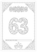 The number 63 coloring page with a floral design vector