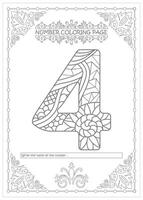 A coloring page with the number four vector