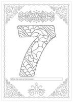 A coloring page with the number seven vector