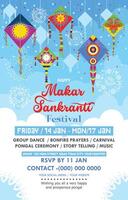 Happy Makar Sankranti Festival vertical poster template with flat design concept vector