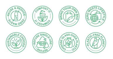 Minimalist Line Art Badges set, Zero Waste Concepts with Circular Icons and Text vector