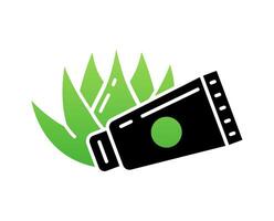 Aloe Vera Cream Tube Icon, Gradient Design with Aloe Flower for Eco Branding vector