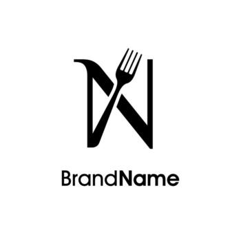 Simple and Unique Initial N Fork Logo vector