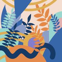 The stylized leaves and stems add a touch of nature to the abstract scene vector