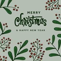Merry christmas and happy new year greeting card with hand drawn floral design vector