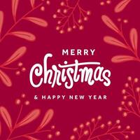 Merry christmas and happy new year text on red background vector