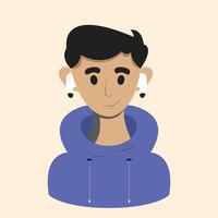 Avatar of a young man smiling and using earphone vector