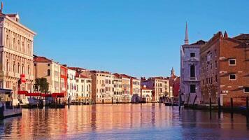 Empty Grand channel with moored ships and buildings on banks video