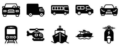 Transport Icon Set Streamlined Solid Style Collection for Mobility and Logistics vector
