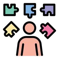 Skill Problem Solving Icon Analytical Thinking in Flat Line Color Style vector