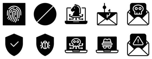 Internet Security Icon Set Shielded Solid Style Collection for Online Protection vector