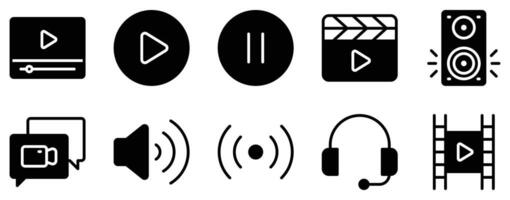 Audio and Icon Set Dynamic Solid Style Collection for Multimedia Experiences vector