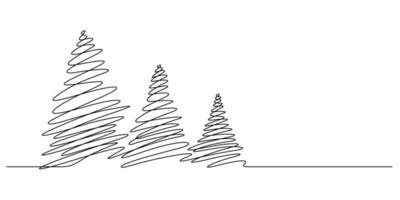 christmas pine trees one line drawing continuous vector
