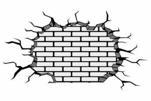 A wall background exploding with a hole breaking through it design cracked wall, broken brick wall, brick wall stencil vector