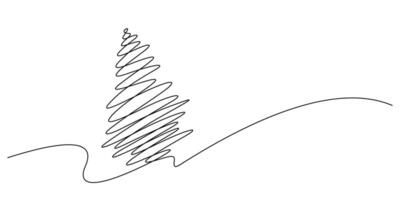 christmas pine tree one line drawing sketch minimalism vector