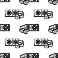 Cartoon doodle computer CPU liquid cooler seamless pattern. vector