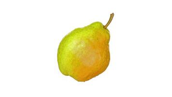 Green pear turns into ripe on a white background video