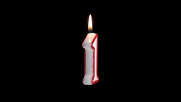 Candle with the number ONE rotates on a white background video