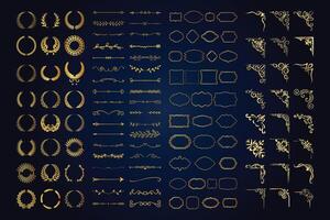 Vintage calligraphic elements. Decorative frames, flourish dividers, borders. Beautiful swirls, sinks decorated with motifs and scrolls. Circle, square and rectangular frames for cards vector