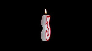 Candle with the number THREE rotates on a white background video