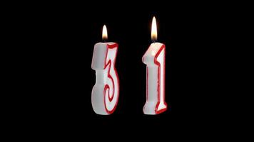 Candle with the number thirty one rotates on a white background video
