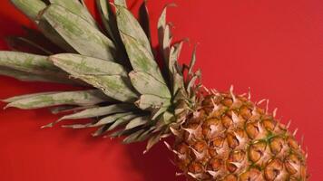 Pineapple resting on red surface video